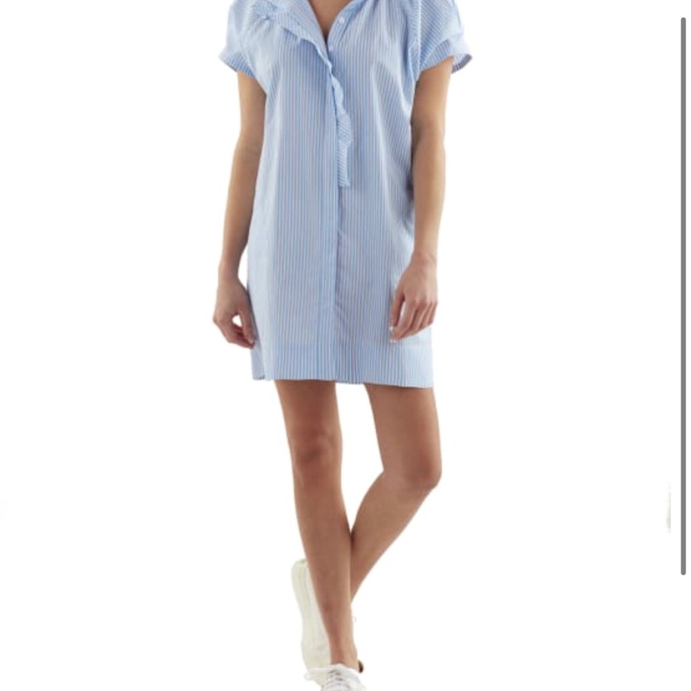 Finley Berkeley ruffle shirt Dress 100% Cotton XS Blue White Stripes